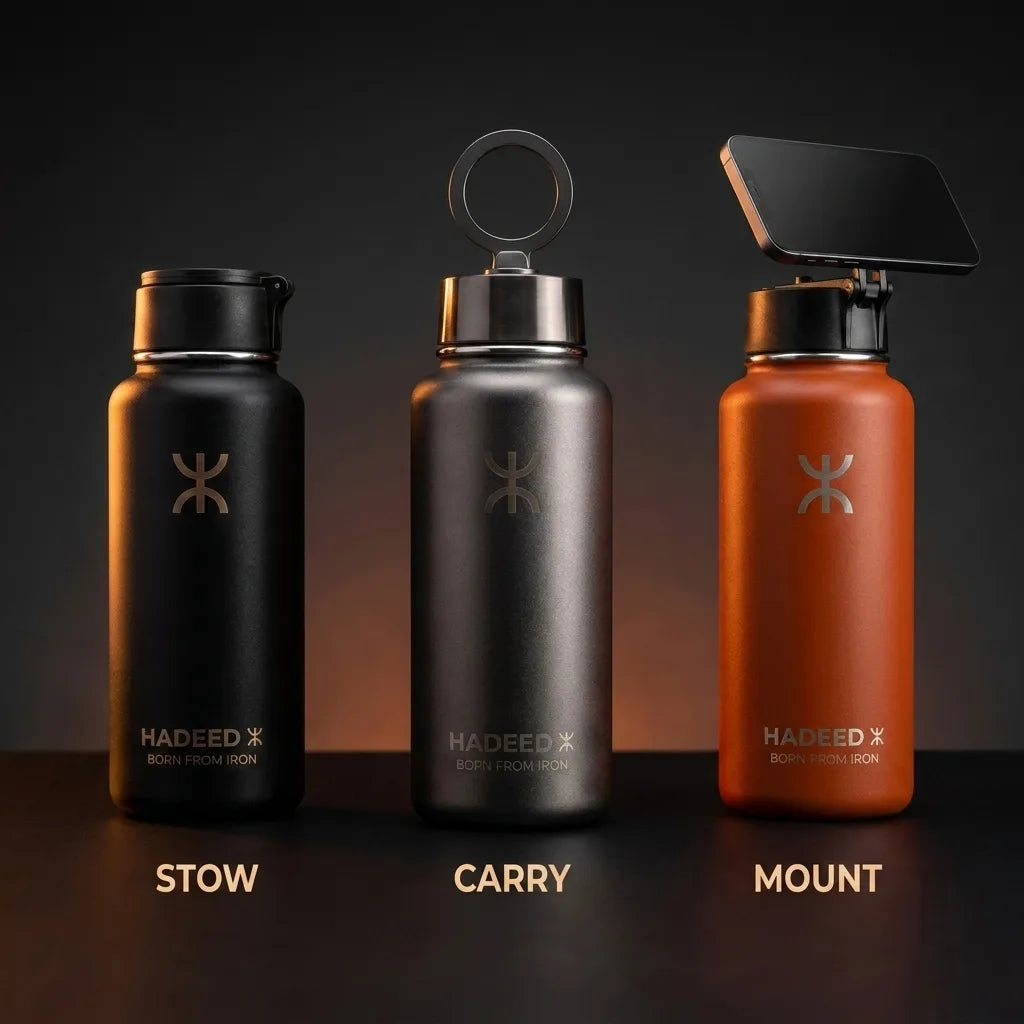 STOW, CARRY, MOUNT — the three lid positions